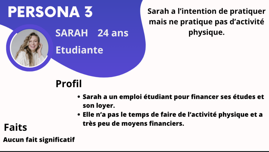 Sarah, 24 ans, étudiante a l'intention de pratiquer mais ne pratique pas d'activité physique.